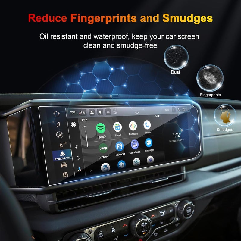 BSTW for 2025 Jeep Wrangler Screen Protector 2024 2025 Wrangler JL Sport S Willys Sahara Rubicon X High Altitude 4xe Uconnect 5 12.3-in Touchscreen Tempered Glass Protective Film - Image 3